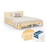 Cadre Lit Double 180x200 bois avec 2 matelas à ressorts et tiroirs - Homestyle4u