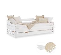 Cadre Lit gigogne 90x200 banquette 2 places matelas Tiroir en Bois Homestyle4u