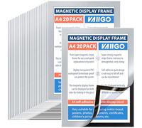Cadre Magnétique A4 Auto-adhésif 20 Pièces,Porte-affiche Magnétique,Argenté | Fermeture Magnétique,Insertion Rapide,Horizontal et Vertical,Pochette d’Affichage,Réfrigérateur,Murs,Vitrines de Magasin