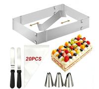 Cadre Patisserie Rectangulaire avec Spatule, Poche à Douille, Douilles | Extensible Moule Rectangulaire Patisserie avec Séparateur en Acier Inoxydable , Moule Gateau pour Gâteaux Tartes Pizzas