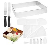 Cadre Patisserie Rectangulaire, Cadre Patisserie Extensible avec 2 Spatule & Douille Patisserie Réglable Moule Gateau Carré pour petits et grands gâteaux et tartes
