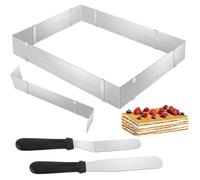 Cadre Patisserie Rectangulaire, Extensible Moule Carré, Moule Rectangulaire Patisserie avec 2 Spatule, Moule à Gâteau Rectangle en