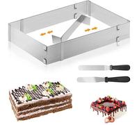 Cadre Patisserie Rectangulaire, Moule Rectangulaire Patisserie, Cadre Patisserie Extensible avec 2 Spatule