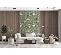 Cadre photo - Décoration florale avec oiseaux - Vert - Largeur 225 cm x Hauteur 350 cm