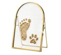 Cadre souvenir - Empreinte de main - Bordure en métal doré | Verre double face, bordure en métal doré, 12,7 x 17,8 cm, pour chambre d'enfant, cadeau, empreinte de patte de chat et chien