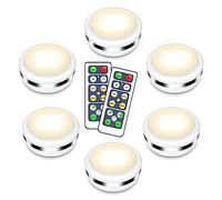 Cadrim 6 Pcs Lampe de Placard, Puck Light Veilleuse Lampe LED à Led Sans Fils Lampe a Pile Luminosité Réglable Pour Cuisine, Chambre, Couloir Alimenté par Batterie (non inclus) avec 2 Télécommandes