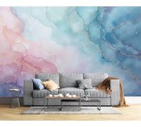 CAEITLRSO 3D Papier Peint Panoramique Aquarelle Fluide De Luxe, 350x256cm Encre Marbre Grandes Murales Poster pour Salon, Adulte Chambre d'enfants, Étude Décoration, Rose Vert