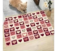 CAEITLRSO Minimaliste Dessiné À La Main Tapis Entree Interieur Antidérapant Lavable en Machine, Rétro Cœur, 80x120cm Paillasson Chambre Interieur Bureau Cuisine Poil Ras, Rose