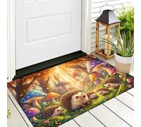 CAEITLRSO Paillasson à Automne Forêt Lavable, à Poils Courts, Hérisson Mignon Champignon, Orange, 40x60cm, Pliable, antidérapant, pour Porte d'entrée, Cuisine, Patio, Couloir, Chambre à Coucher