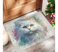 CAEITLRSO Paillasson Aquarelle Animal 40x60cm, Antidérapant Tapis Interieur Entrée, Absorbant Lavable, Fin Tapis de Sol pour Couloir, Cuisine, Chien, Éclaboussures d'encre Chaton, Vert Sauge