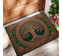 CAEITLRSO Paillasson Brun Bronze Rétro Totem 50x80cm, Relief Arbre De Vie, Tapis De Sol Décoratif pour La Maison, Dos Antidérapant Lavable De l'eau pour Décoration D'Entrée Intérieure