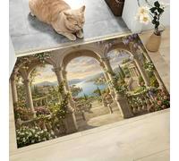 CAEITLRSO Paillasson en Flanelle, Tapis à Européen Classique, 40x60cm, Arche Jardin, antidérapant, Lavable, résistant, pour intérieur et extérieur, Beige Vert