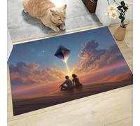 CAEITLRSO Paillasson en Flanelle, Tapis à Romance Paysages, 60x90cm, Étoiles Amant, antidérapant, Lavable, résistant, pour intérieur et extérieur, Orange Bleu