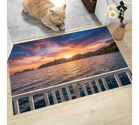 CAEITLRSO Paillasson Extérieur Bord De Mer Paysage, Île Coucher De Soleil Tapis d'Entrée Antidérapant, Fond Caoutchouc, Profil Bas, Lavable, Idéal pour Porte d'Entrée, Patio, 60x90cm, Orange Chaud