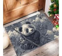 CAEITLRSO Paillasson Lavable Animaux Mignons Sauvages - Tapis d'Entrée de Flanelle 45x75cm - Antidérapant Doux pour intérieur Porche, Bain, Cuisine, Forêt De Bambous Panda, Gris Clair