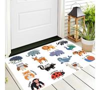 CAEITLRSO Paillasson Lavable Dessins Animés Éveil Préscolaire, Tapis d’entrée Motif Animaux Sauvages, 50x80cm, antidérapant, résistant, intérieur, extérieur, Bleu Orange