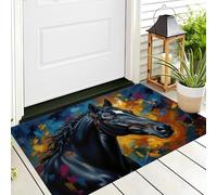CAEITLRSO Paillasson Lavable Éclaboussures Aquarelle Encre, Tapis d’entrée Motif Cheval Vintage Noir, 60x90cm, antidérapant, résistant, intérieur, extérieur, Gris Orange