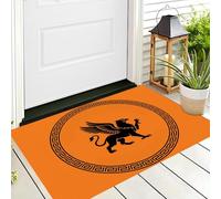 CAEITLRSO Paillasson Lavable Vintage Animal, Tapis d’entrée Motif Griffon Insigne, 60x90cm, antidérapant, résistant, intérieur, extérieur, Orange Noir