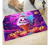 CAEITLRSO Paillasson Style Sombre Néon 80x120cm, Antidérapant Tapis Interieur Entrée, Absorbant Lavable, Fin Tapis de Sol pour Couloir, Cuisine, Chien, Crâne Crème Glacée Citrouille, Violet Bleu