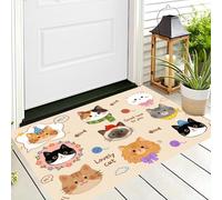 CAEITLRSO Paillasson TPR, Tapis d’entrée Aquarelle Animaux De Compagnie, 45x75cm, antidérapant, résistant, Lavable, intérieur, extérieur, Orange Noir, Visage Souriant Chaton