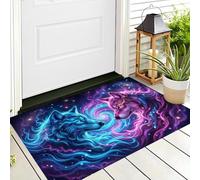 CAEITLRSO Paillasson TPR, Tapis d’entrée Ciel Étoilé De Rêve, 40x60cm, antidérapant, résistant, Lavable, intérieur, extérieur, Bleu Violet, Aurore Boréale Deux Loups