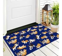 CAEITLRSO Paillasson TPR, Tapis d’entrée Dessins Animés Animaux De Compagnie, 40x60cm, antidérapant, résistant, Lavable, intérieur, extérieur, Orange Bleu, Jeux Chatons Corgis