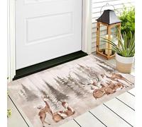 CAEITLRSO Paillasson TPR, Tapis d’entrée Rétro Forêt, 45x75cm, antidérapant, résistant, Lavable, intérieur, extérieur, Brun, Forêt Cerf Sika