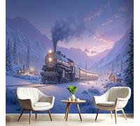 CAEITLRSO Papier Peint Paysages D'Hiver De Rêve, 3D Panoramique Papier Peint Nuit De Neige Train À Vapeur, Papier Mural Decoratif Pour Salon, Chambre, Tapisserie Murales, Décoration Murale 450x315cm