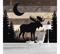 CAEITLRSO Papier Peint Silhouette Champêtre Rétro Tapisserie Panoramique Grand 3D Élan Forêt Étoile Et Lune Noir Et Brun Papier Peint Soie Pour Salon Chambre Décoration Murale, 400x280cm