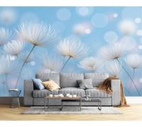 CAEITLRSO Papier Peint Soie Fleurs Oniriques Guérisseuses, 400x280cm Papier Peint Panoramique Grandes poster Mural Photo pour Salon, Chambre, Décor Fond TV, Pissenlit Spot, Blanc Bleu