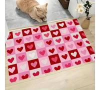CAEITLRSO Petit Tapis Motif Romantique Dessiné À La Main pour intérieur, Lavable, Cœur Damier, avec Dos antidérapant, pour entrée, Couloir et Couloir, Résistante à la Tache,Pliable, 40x60cm, Rose
