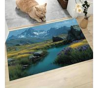 CAEITLRSO Tapis De Fleurs Sauvages Lacs Paillasson, Antidérapant Prairies Alpines Paillasson, Facile à Nettoyer, D'Entrée Résistant Tapis De Bain pour Chambre Cuisine Intérieur 45x75cm