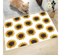 CAEITLRSO Tapis de Porte Campagne Fleurs Paillasson Tournesol Dessiné À La Main 40x60cm Absorbe l'eau et Ramasse La Saleté Facile à Nettoyer Tapis pour Couloir, Entrée, Cuisine, Jaune Noir
