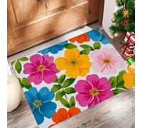 CAEITLRSO Tapis Interieur Été Frais, Tapis D'entrée Antidérapant Lavable Dessiné À La Main Fleurs,Paillasson Absorbant Jaune Violet, 60x90cm pour Chambre Couloi