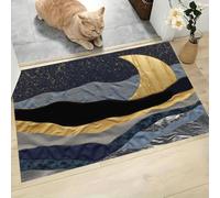 CAEITLRSO Tapis Salon Lavable en Machine, Bohême Tapis de Chambre à Poils Courts, Nuit De Lune Montagnes Antidérapant et Doux, Idéal pour Bureau ou Chambre d'enfant, Noir Et Or, 40x60cm