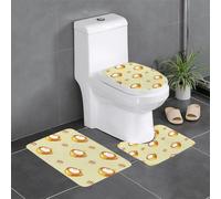 Café Cartoon Cat Carpettes De Toilette 3Pcs, Tapis De Bain Doux Housse D'Abattant pour Intérieur Douche