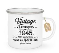 Café-Croissant - Mug Anniversaire 1945 Vintage Authentique - Blanc/Emaille | Mug anniversaire 1945, cadeau collection, design rétro