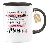 Café-Croissant - Mug Annonce Grossesse Future Grand-mère - Noir/céramique | Ajoutez votre texte et photo, Tasse personnalisable future mamie 2026-2027, Cadeau personnalisé original, Tu vas etre mamie