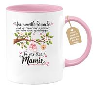Café-Croissant - Mug Annonce Grossesse Future Grand-mère - Rose/céramique | Ajoutez votre texte et photo, Tasse personnalisable future mamie 2026-2027, Cadeau personnalisé original, Tu vas etre mamie