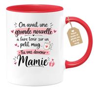 Café-Croissant - Mug Annonce Grossesse Future Grand-mère - Rouge/céramique | Ajoutez votre texte et photo, Tasse personnalisable future mamie 2026-2027, Cadeau personnalisé original, Tu vas etre mamie