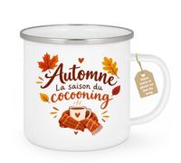 Café-Croissant - Mug Automne La Saison Du Cocooning - Blanc/Emaille | Mug Automne Cocooning, Idéal Pour Soirées Cosy