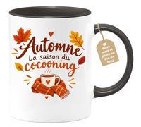Café-Croissant - Mug Automne La Saison Du Cocooning - Noir/Céramique | Mug Automne Cocooning, Idéal Pour Soirées Cosy