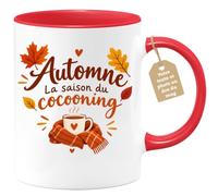 Café-Croissant - Mug Automne La Saison Du Cocooning - Rouge/Céramique | Mug Automne Cocooning, Idéal Pour Soirées Cosy