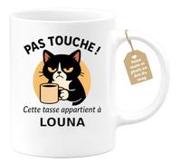 Café-Croissant - Mug Humour Pas Touche Cette Tasse Est À Louna - Blanc/Céra | Humour pour femme avec prénom personnalisé, parfait pour tout moment café Louna