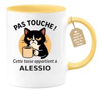 Café-Croissant - Mug Humour Prénom Alessio - Jaune/Céramique | Mug original avec message amusant pour homme, personnalisable avec prénom. Alessio