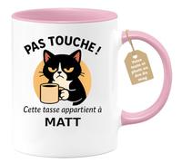 Café-Croissant - Mug Humour Prénom Matt - Rose/Céramique | Mug original avec message amusant pour homme, personnalisable avec prénom. Matt