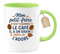 Café-Croissant - Mug Personnalisable Texte Photo Tasse Cadeau Noël Mon | Petit- Frère C'Est Comme Le Café Il A Un Grain Mais Je L'Adore - Vert/Céramique