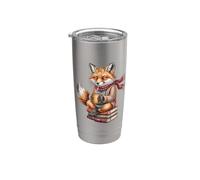 Café d'automne avec Cute Cozy Fox Reading Books Gobelet isotherme en acier inoxydable double paroi