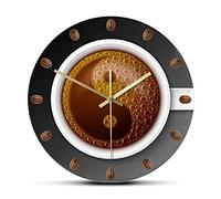 Café Slient Horloge Murale pour Cuisine Café Maison Art Décor Grain De Café Bureau Ronde Montre Murale Quartz Café Amant Cadeau (sans Cadre)