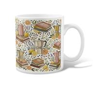 Cafetière en céramique - Motif livres rustiques et confortables - Tasse à thé avec poignée - Idéale pour l'amitié, la famille, les collègues, les professeurs - 325 ml